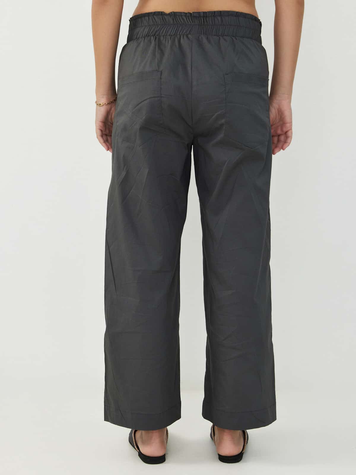 מכנסי כותנה אפור בטון-wide leg image 2