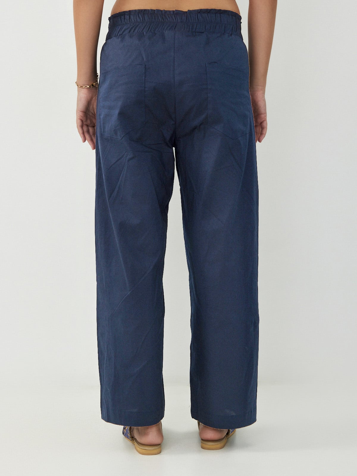 מכנסי כותנה נייבי- wide leg image 3