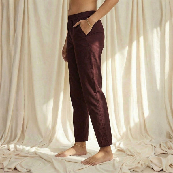 מכנסי כותנה גזרה ישרה-בורדו יין