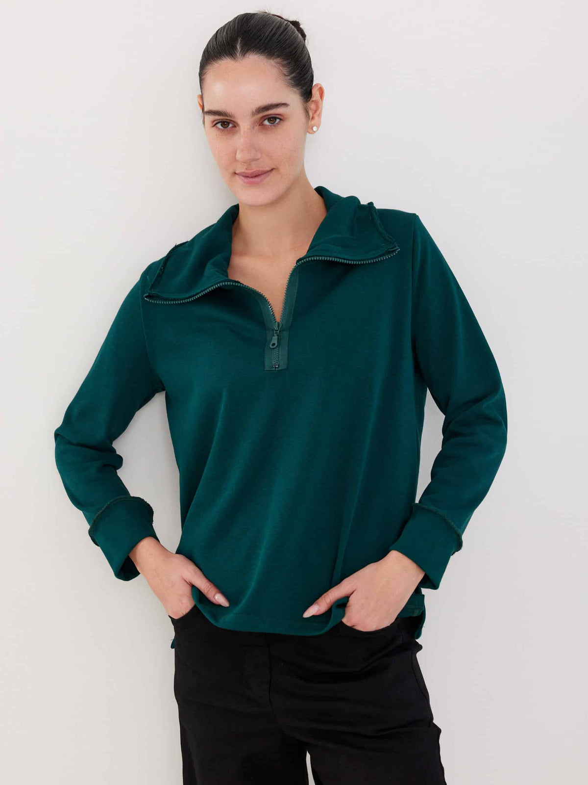 חולצת רוכסן ירוק בקבוק image 1