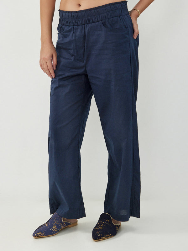 מכנסי כותנה נייבי- wide leg image 0