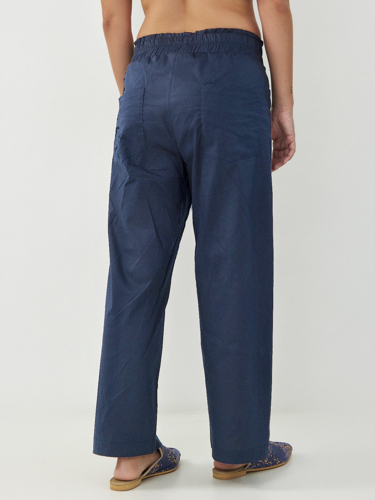 מכנסי כותנה נייבי- wide leg image 1