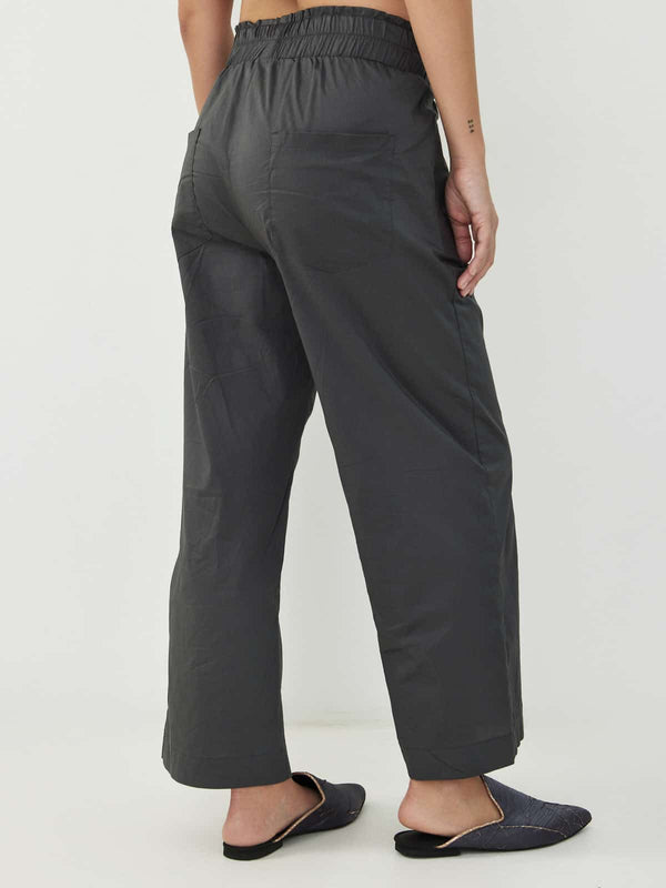 מכנסי כותנה אפור בטון-wide leg image 0