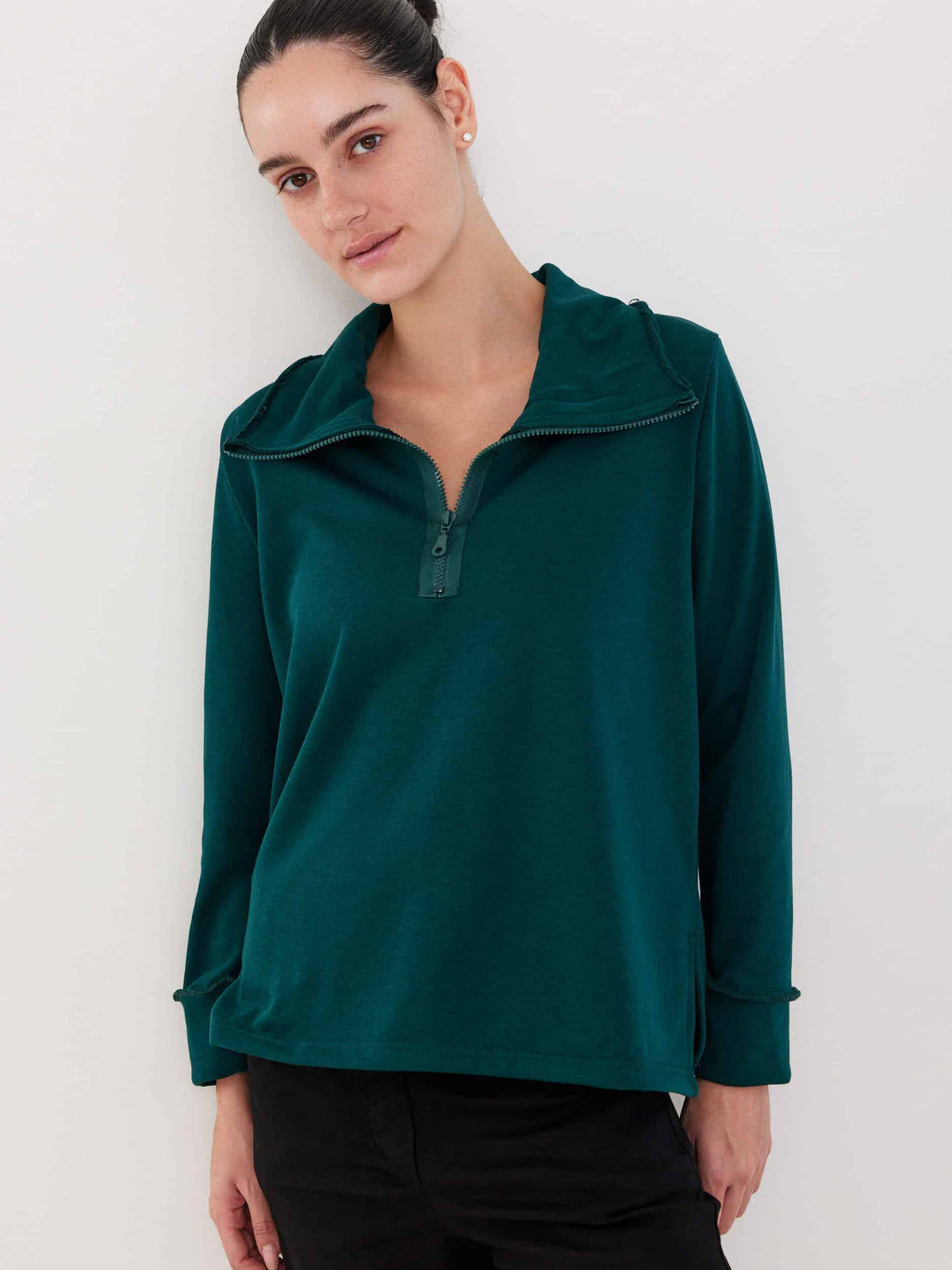 חולצת רוכסן ירוק בקבוק image 2