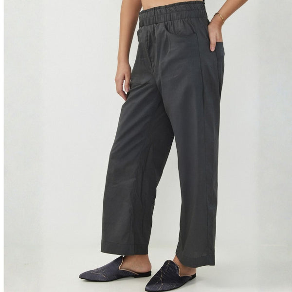 מכנסי כותנה אפור בטון-wide leg