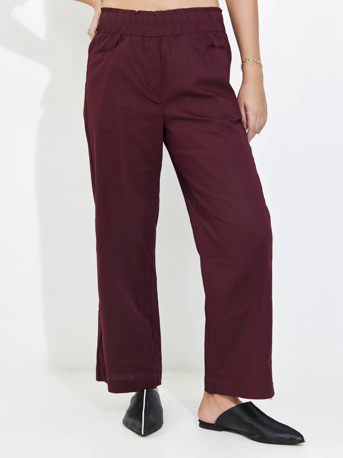 מכנסי כותנה בורדו- wide leg image 0