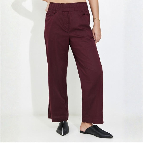 מכנסי כותנה בורדו- wide leg