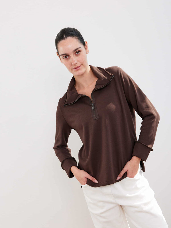 חולצת רוכסן חום שוקולד image 0