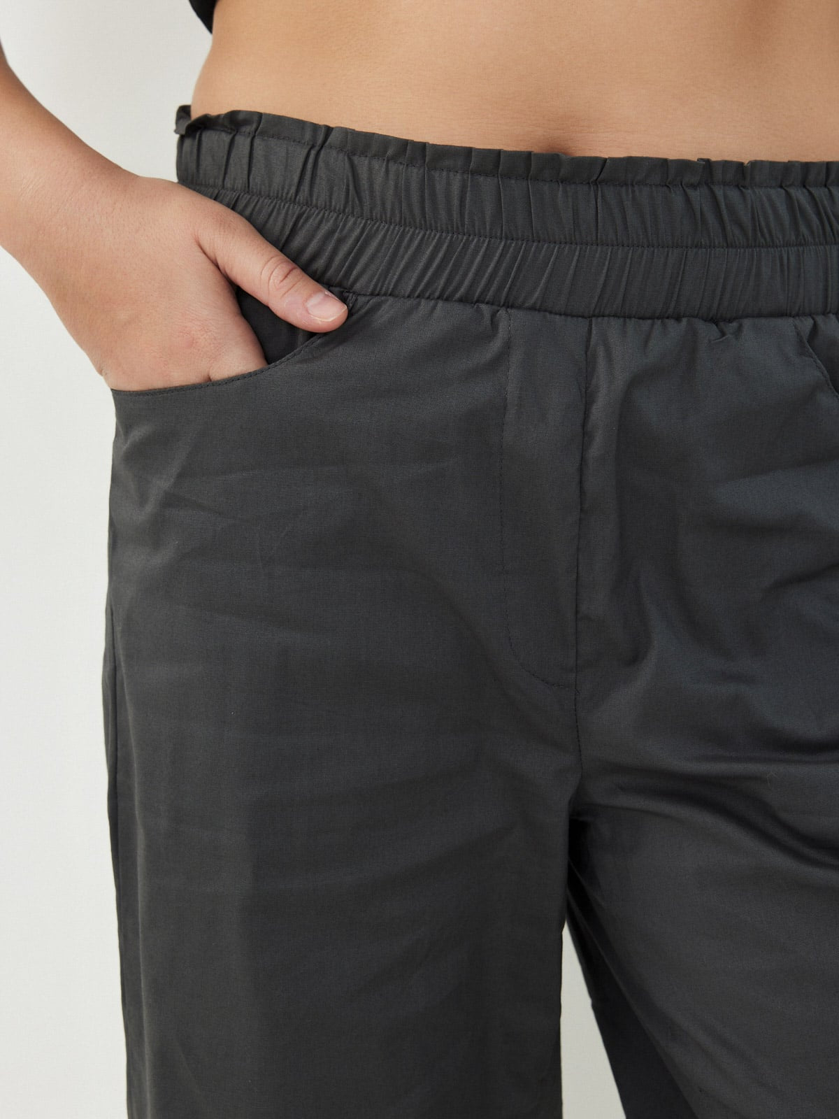 מכנסי כותנה אפור בטון-wide leg image 3