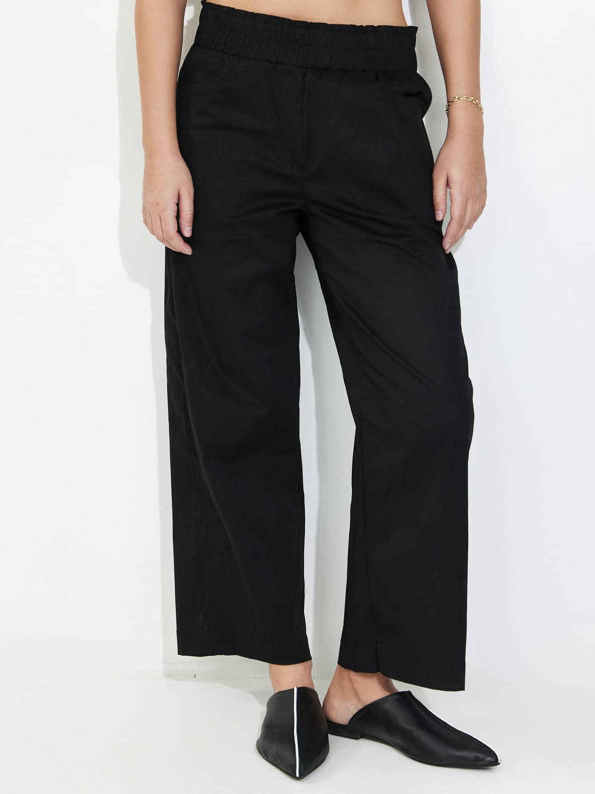 מכנסי כותנה שחור-wide leg image 2