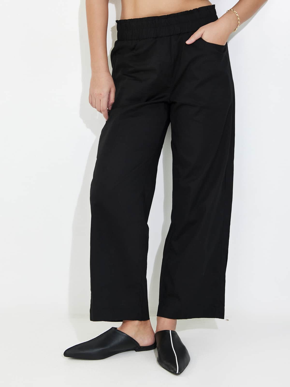 מכנסי כותנה שחור-wide leg image 0