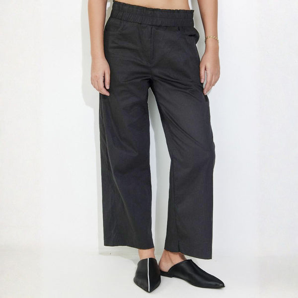 מכנסי כותנה שחור-wide leg