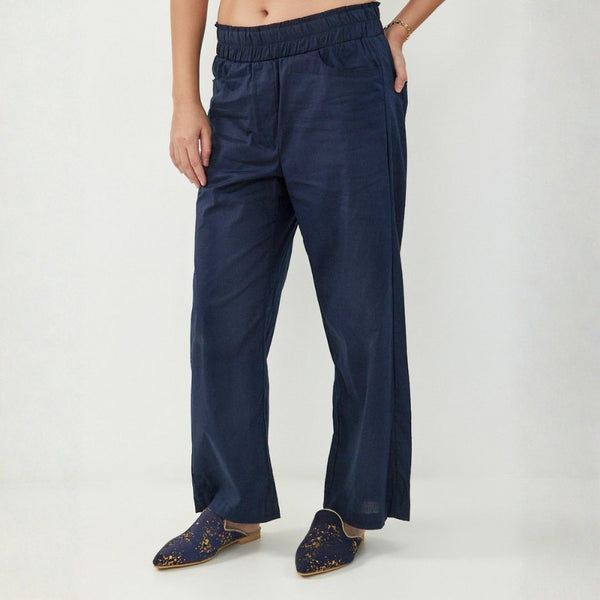 מכנסי כותנה נייבי- wide leg